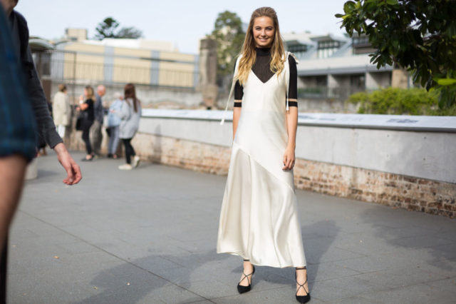 slip dress-tee-lace up shoes-shirt under slip dress-slipdress-australian fashion week-hbz