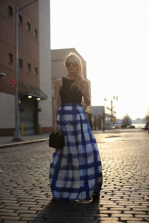 atlantic-pacific, gingham maxi skirt, black crop top, summer weddings, parties, occassions