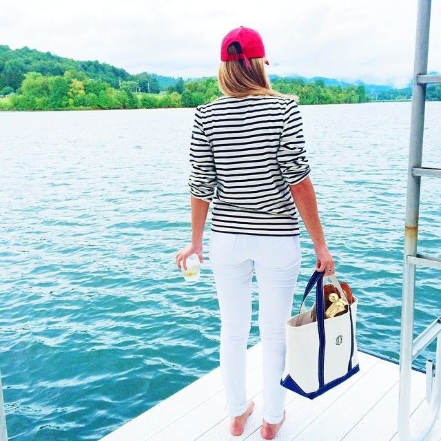 lake-white-jeans-striped-tee-shirt-boat-and-tote-preppy-classic-summer-beach-lake-via-soroyalty.tumblr.com-weekend