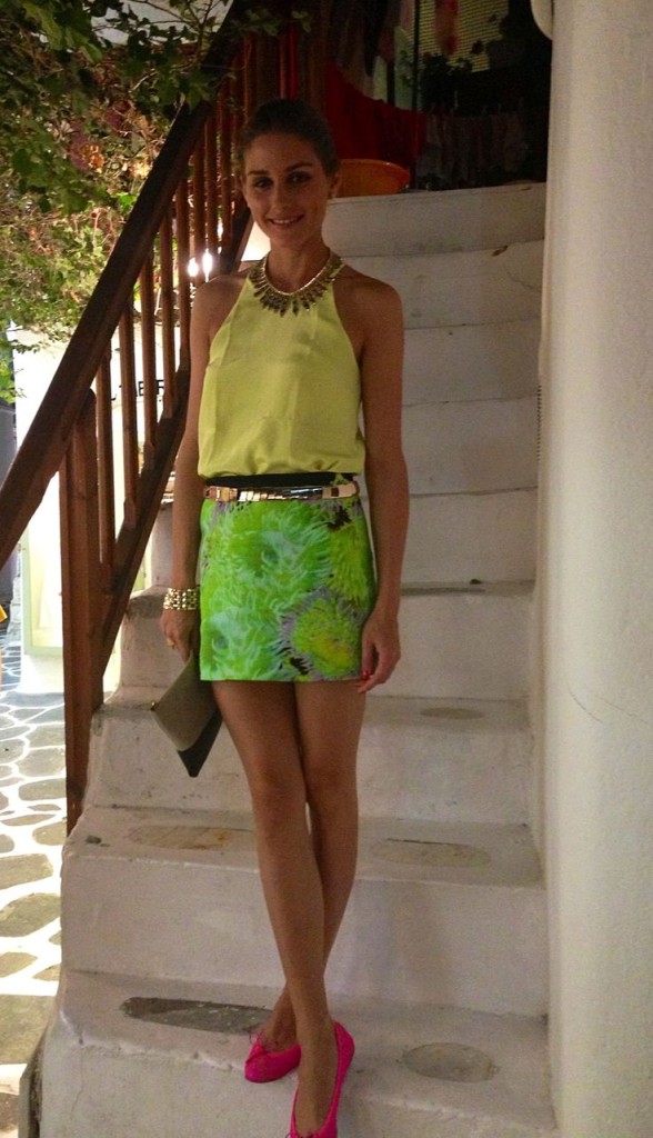olivia palermo, yacht, sundress, boat, summer vacation, jetsetter style, vacation outfit, boat, sailing, neon mini skirt, summer going out outfit, summer party, vacation outfit