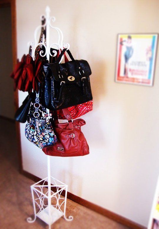 purse organization-hang purses on a coat rack-closet organization-apttherapy